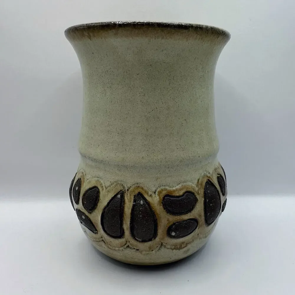 Handmade Nature Animal Deer Tracks Earth Tones Studio Pottery Vase Artist Signed